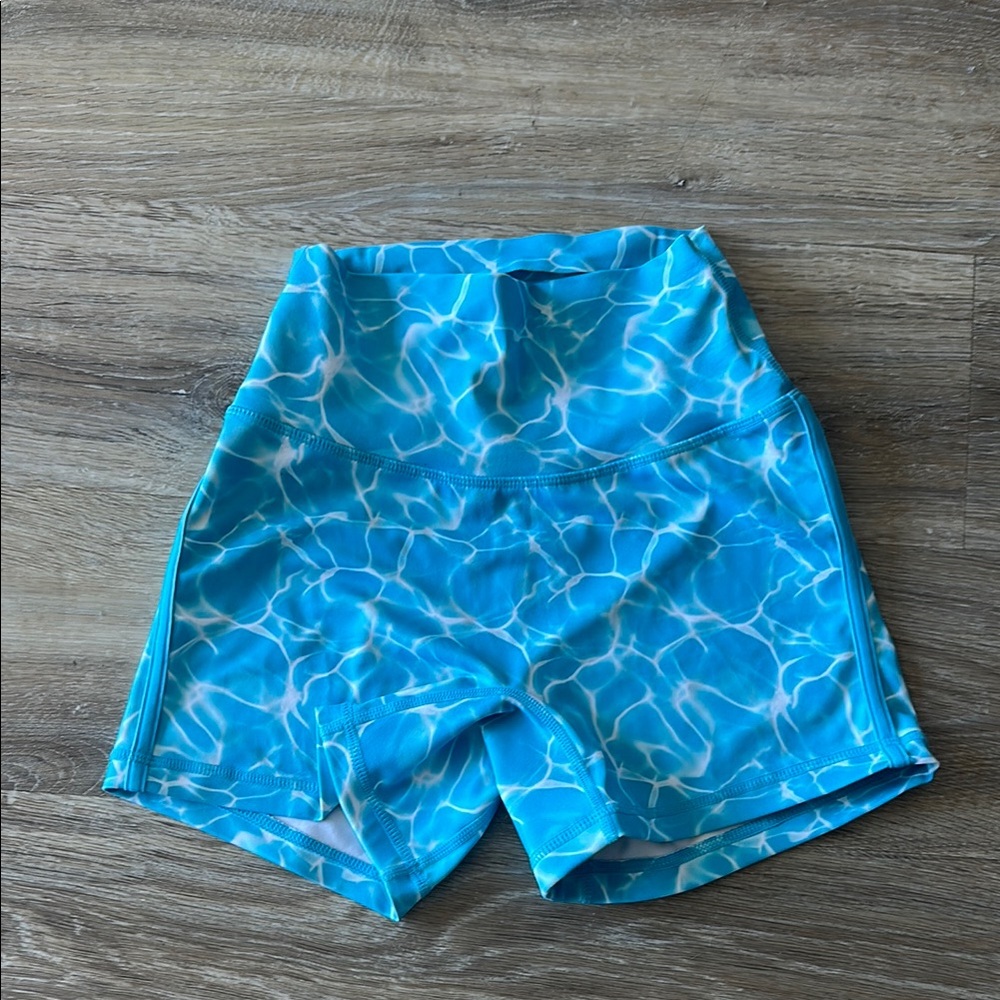 Buff Bunny Ocean Under the Sea Blue Water Patterned Workout Shorts
